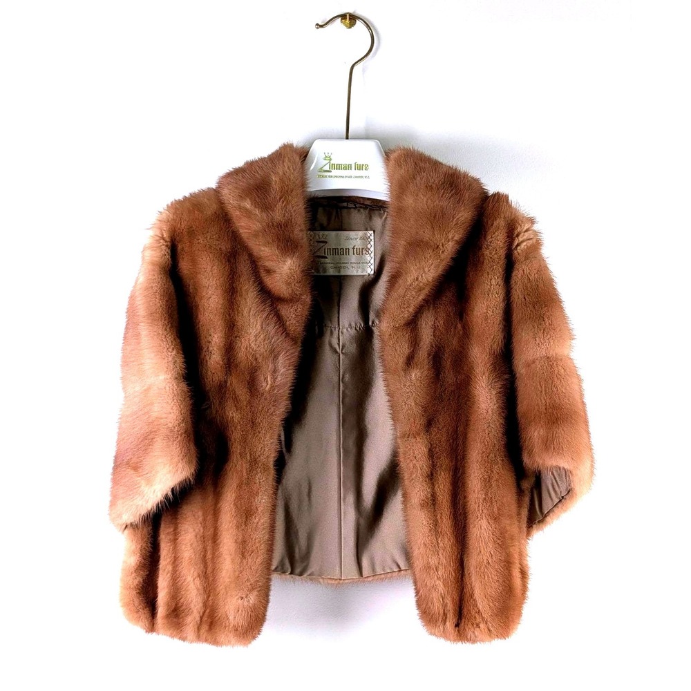 Vintage Zinman Furs Mink Stole Honey Brown Satin Lined Shawl Collar Wrap